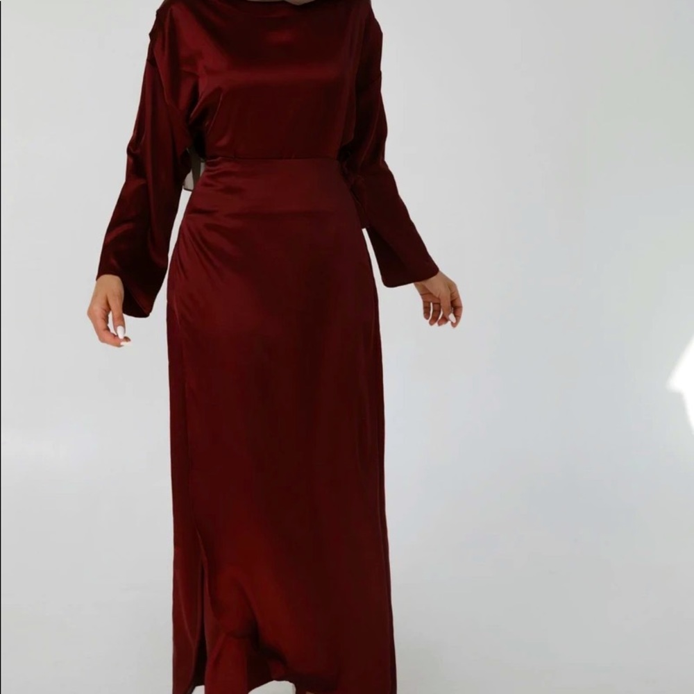 Veiled Collection Sofia Deep Burgundy Satin Gown